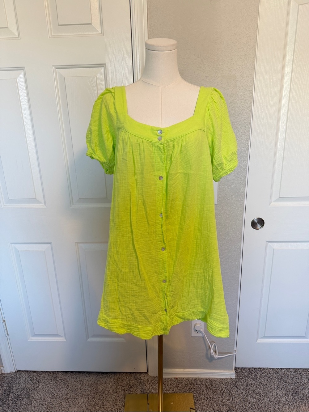 Neon Lime Button-Front Women's Tunic Top